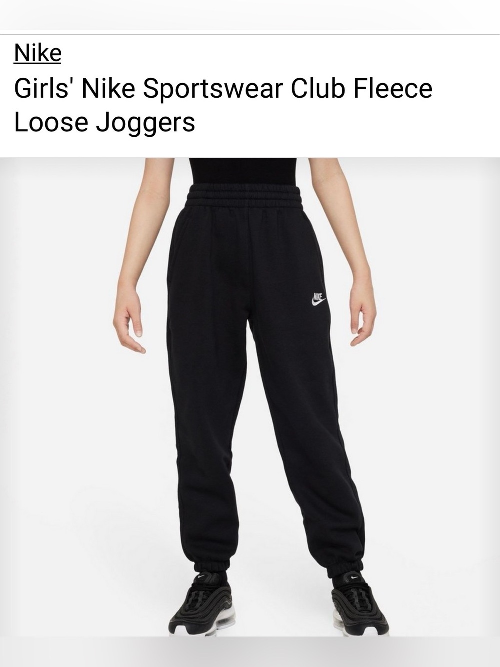 Nike Black Girls' Fleece Joggers with White Swoosh **like new**